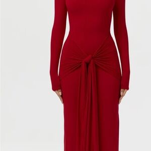 Naked Wardrobe Red Maxi Dress with Knot Detail